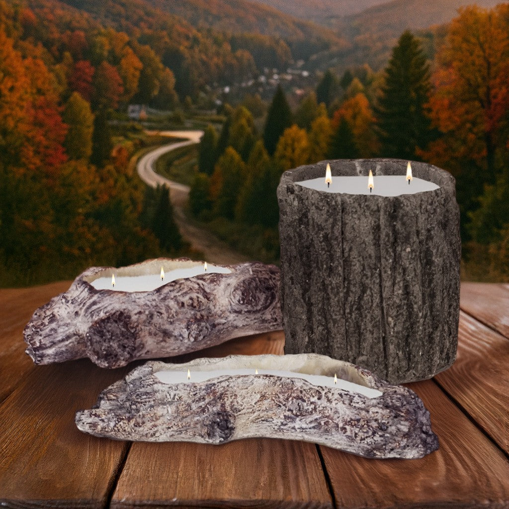 11oz Faux Bois Log Planter Candle